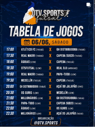 Tabela de jogos da competição regional